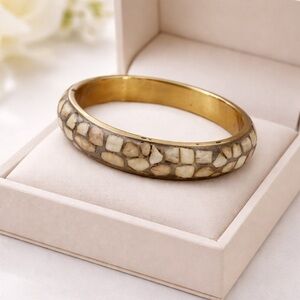 VTG Bone Mosaic Brass Bangle | African Statement Bracelet | Handmade Bone Inlay